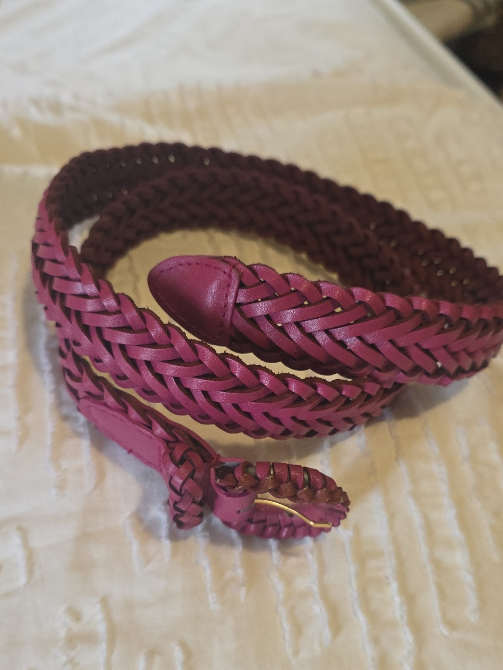 Woven Leather Waist Belt in Deep Pink